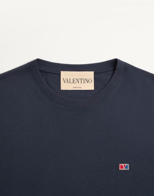 Valentino - Valentino Cotton Jersey T-shirt With Vlogo Signature Patch - Navy - Man - T-shirts And Sweatshirts