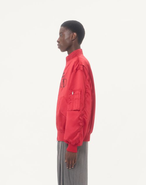 Valentino - Valentino Nylon Satin Bomber Jacket With You Can Come To My Villa Embroidery - Red - Man - Outerwear
