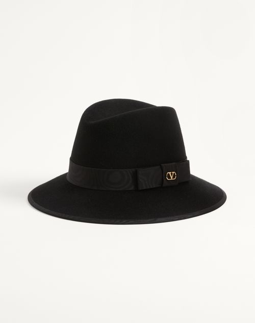Valentino Garavani - Sombrero De Fieltro Vlogo Signature Con Cinta De Moiré - Negro - Mujer - Sombreros Y Guantes