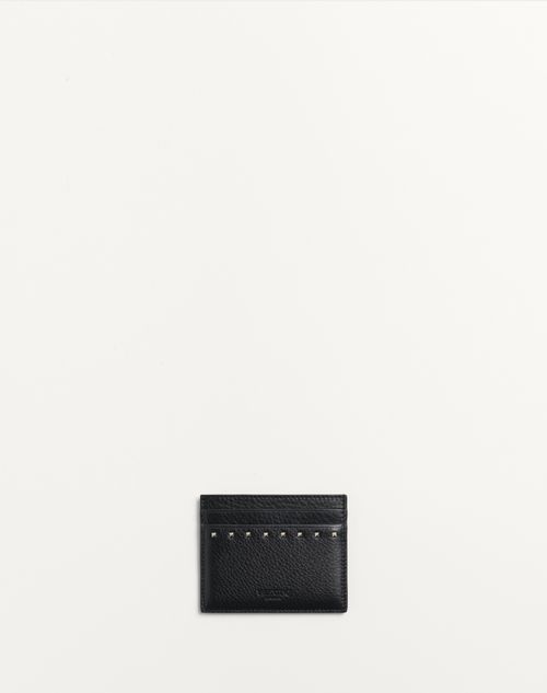Valentino Garavani Rockstud Grainy Calfskin Cardholder In Black