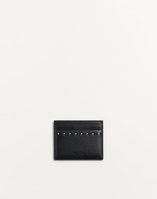 Valentino Garavani Rockstud Grainy Calfskin Cardholder Man Black Onesize
