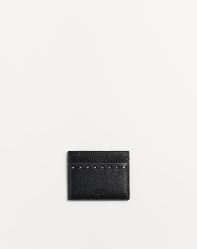 Valentino Garavani Men's Black Rockstud Grainy Calfskin Cardholder Man Uni