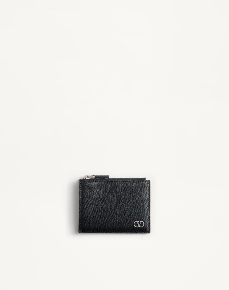 Valentino Garavani Men's Black Garavani Vlogo Signature Cardholder In Grainy Calfskin Man Uni