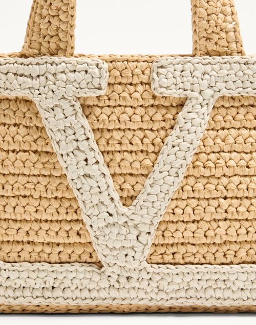 Valentino Garavani - Valentino Garavani Viva Superstar Small Shopping Bag In Raffia - Natural/butter - Woman - Totes