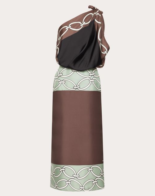 Valentino - ヴァレンティノ チェーン 1967 フーラードプリント ツイル ミディドレス - ブラウン/ブラック/アクアマリン - ウィメンズ - ドレス