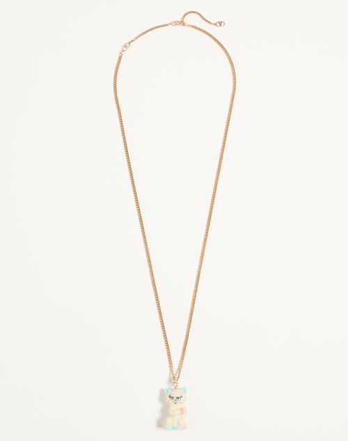 Valentino Garavani Le Chat De La Maison Necklace In Metal Nylon And Swarovski® Crystals Woman Antiqu In Antique Brass