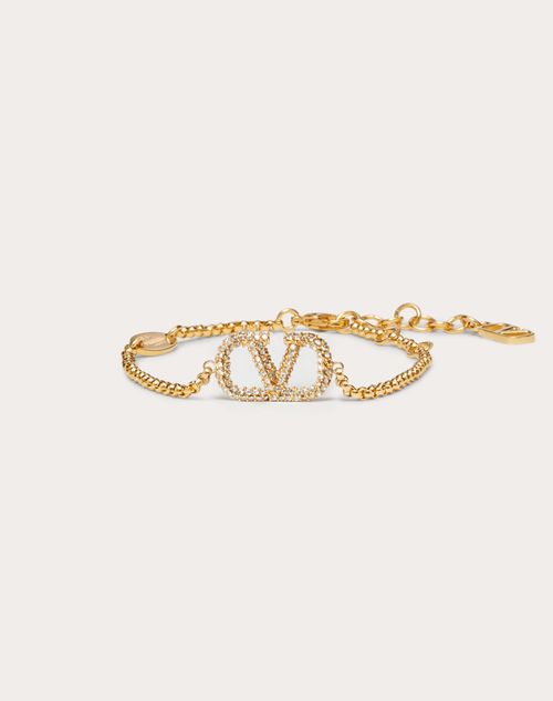 Valentino Garavani Vlogo Signature Bracelet In Metal And Swarovski® Crystals Woman Gold Uni In ゴールド