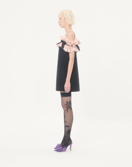 Valentino - Robe Courte En Crêpe Couture - Noir/rose - Femme - Robes