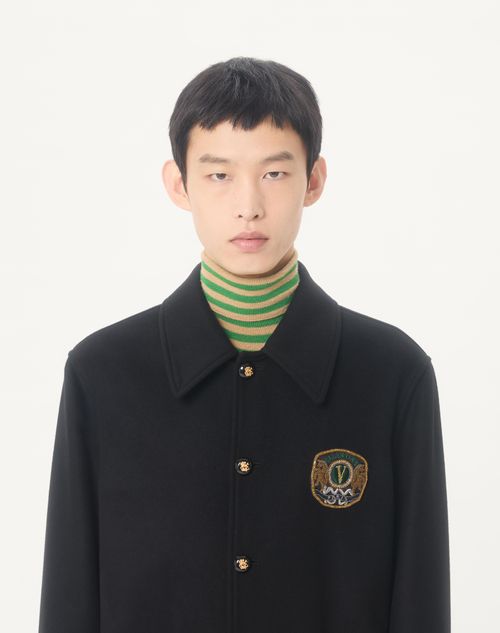 Valentino - Valentino Wool And Cashmere Jacket With Embroidered Valentino Patch - Black - Man - Outerwear