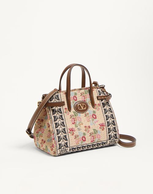 Valentino Garavani - Valentino Garavani Antibes Small Jacquard And Karung Fabric Shopping Bag - Multicolour/tobacco - Woman - Totes