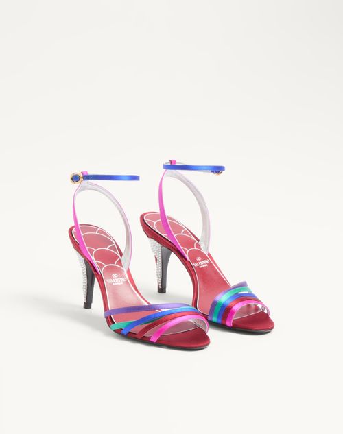 Valentino Garavani - Sandalia Ladycrush De Satén Con Cristales Y Tacón De 85 mm - Multicolor/plateado - Mujer - Sandalias