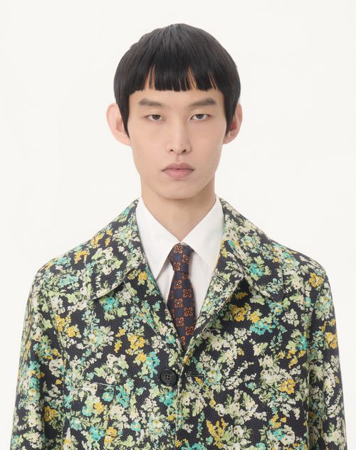 Valentino - Valentino Single-breasted Coat In Cotton Drill With Papier Floral Print - Black/multicolor - Man - Coats And Blazers