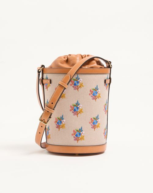 Valentino Garavani - Valentino Garavani Antibes Canvas Embroidered Medium Bucket Bag - Natural/multicolour - Woman - Shoulder Bags
