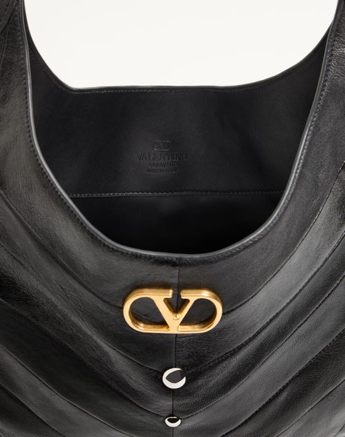 Valentino Garavani - Valentino Garavani Hoboho Hobo Bag In Chevron-patterned Nappa Leather With Studs - Black - Woman - Shoulder Bags