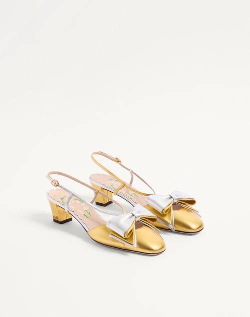Valentino Garavani - Bowow Slingback Pumps In Laminated Nappa 45mm - Gold/silver - Woman - Pumps