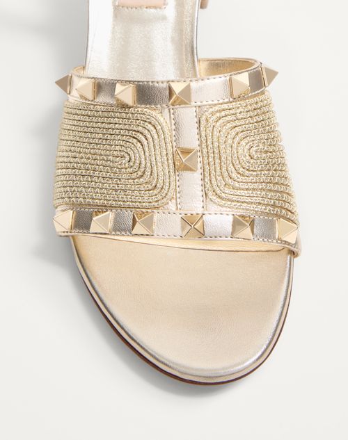 Valentino Garavani - Rockstud Sandal In Laminated Nappa With Cornely Embroidery 60mm - Platinum - Woman - Sandals