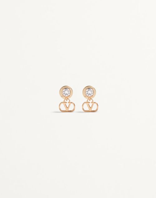 Valentino Garavani Vlogo Signature Earrings In Metal And Swarovski Crystals Woman Gold/crystal Onesize