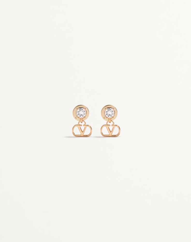 Valentino Garavani Vlogo Signature Earrings In Metal And Swarovski® Crystals Woman Gold/crystal Uni In Multi