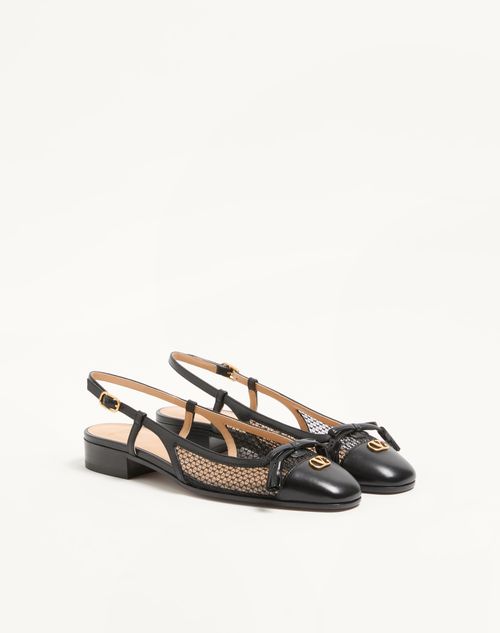 Valentino Garavani - Valet Du Roi Slingback Ballerina In Mesh And Kidskin 25mm - Black - Woman - Ballerinas