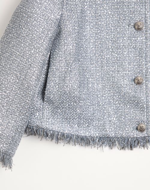Valentino - Valentino Caban In Lurex Basket Weave - Silver - Woman - Jackets And Blazers