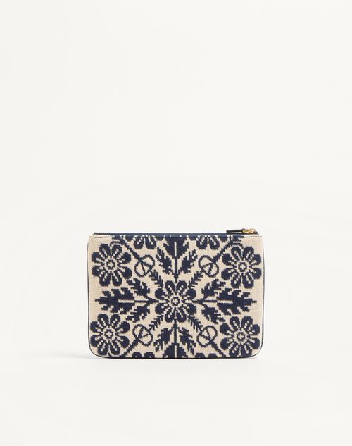 Valentino Garavani - Pochette Vlogo Signature En Jacquard Avec Motif Floral - Ivoire/bleu/saphir - Femme - Pochettes