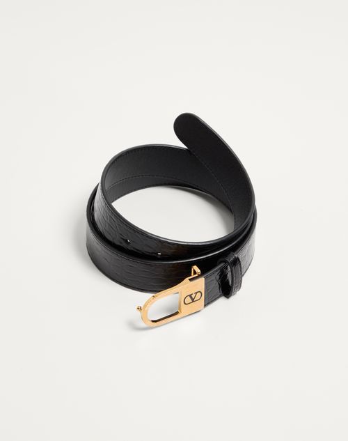Valentino Garavani - Vlogo Signature Crocodile Belt With Enamelled Logo Detail 30 Mm - Black - Man - Belts