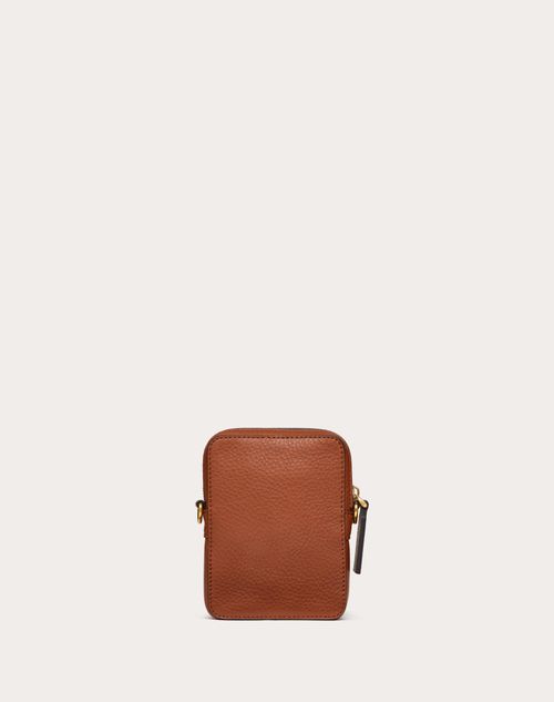 Valentino Garavani - Small Valentino Garavani Identity Leather Crossbody Bag - Saddle Brown - Man - Shoulder Bags