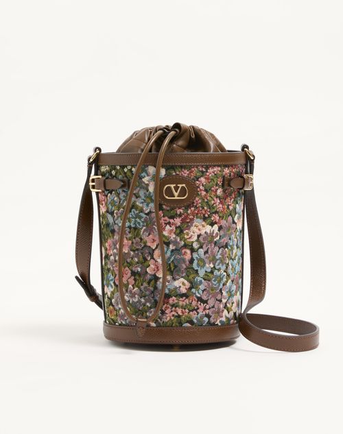 Valentino Garavani - Valentino Garavani Antibes Medium Bucket Bag In Après L'hiver Jacquard Fabric - Multicolour/tobacco - Woman - Shoulder Bags