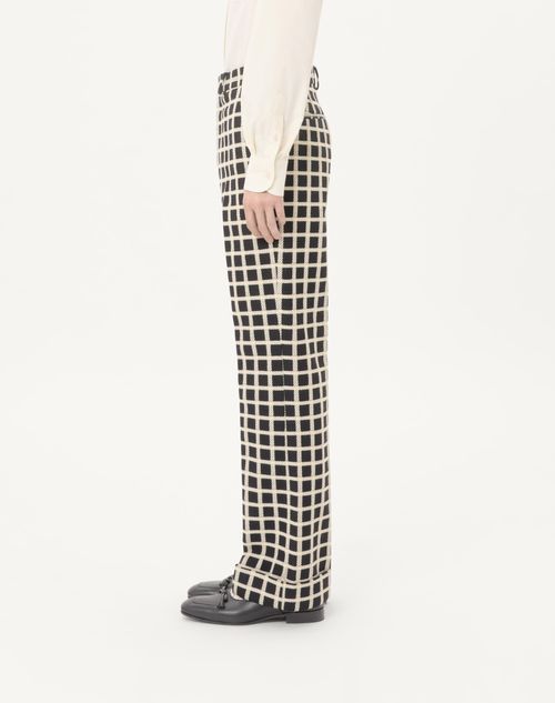 Valentino - Wool Blend Pants With Check Pattern With Turn-ups - Black/butter - Man - Trousers And Shorts