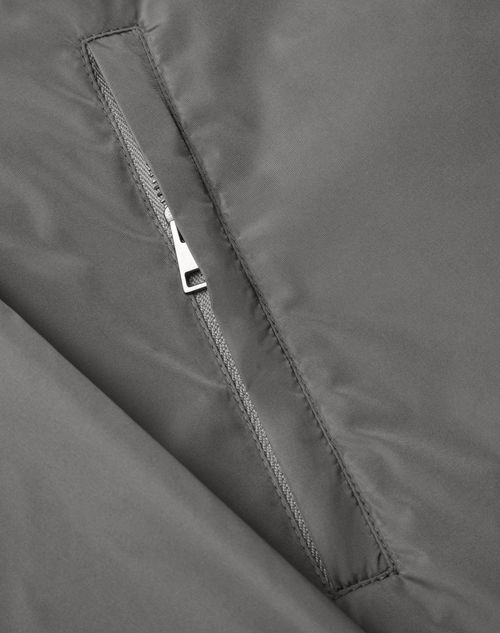 Valentino - Nylon Hooded Windbreaker With Metallic V Detail - Grey - Man - Outerwear