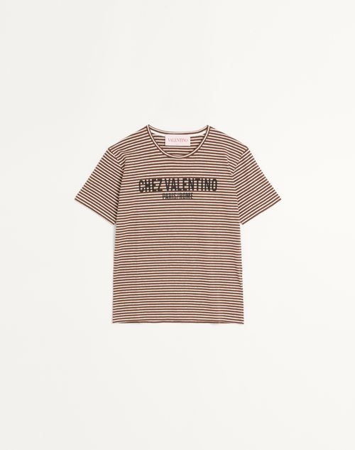 Valentino Striped Cotton T-shirt With Chez Print In There Is No Color Specification For This Product.