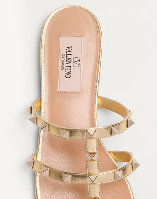 Valentino Garavani - Rockstud Laminated Nappa Slide Sandal - Antique Brass - Woman - Slides And Thongs