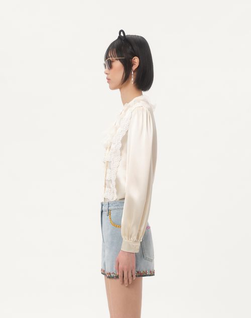 Valentino - Crepe Satin Shirt - Gardenia - Woman - Shirts & Tops