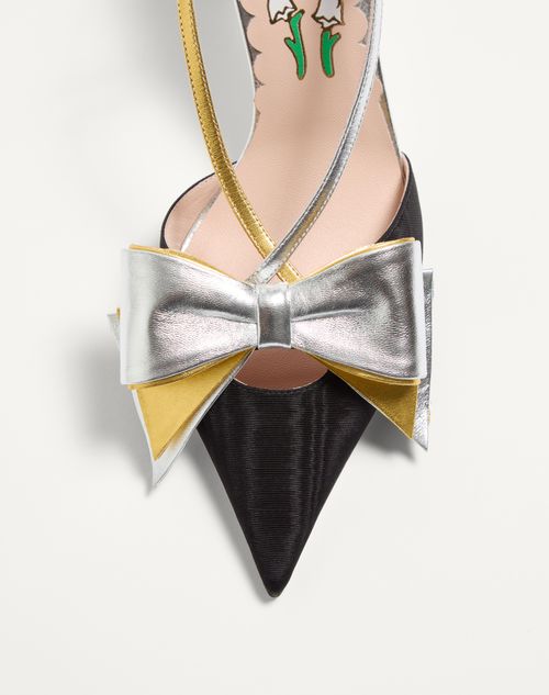 Valentino Garavani - Bowow Slingback Pumps In Moirè Fabric 85mm - Black/silver/antique Gold - Woman - Pumps