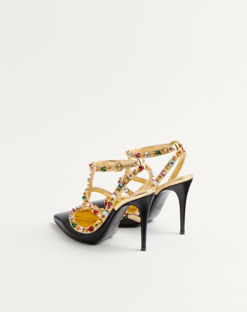 Valentino Garavani - Rockstud Calfskin Pumps With Cabochon And 100mm Crystals - Black/antique Brass - Woman - Pumps