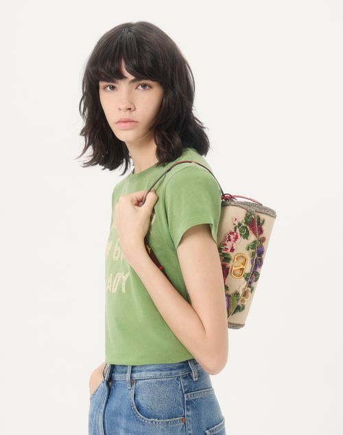 Valentino Garavani - Valentino Garavani Devain Embroidered Small Shoulder Bag - Natural/multicolour - Woman - Shoulder Bags