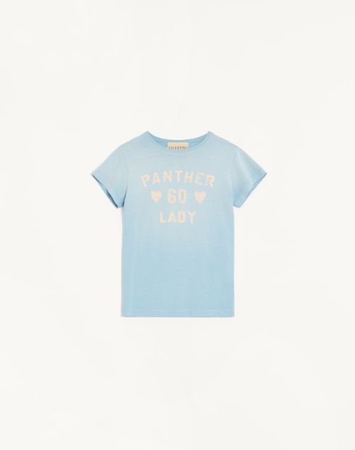 Valentino Camiseta De Algodón Con Estampado Mujer Celeste Xs