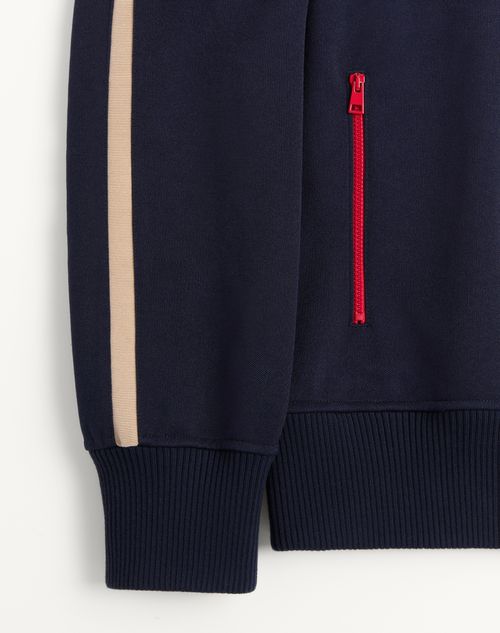 Valentino - Valentino Acetate Sweatshirt With Vlogo Signature Embroidery And Contrasting Zipper - Navy/beige - Man - T-shirts And Sweatshirts