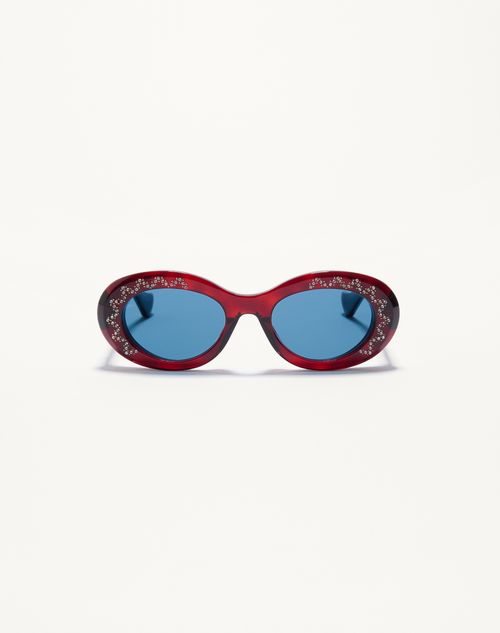 Valentino - Occhiale Ovale In Acetato - Havana/blu - Donna - Occhiali