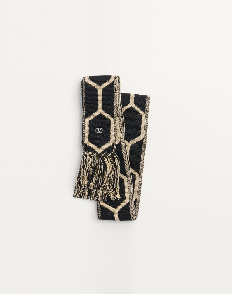 Valentino Garavani Men's Black/Beige Antibes Cotton Scarf With Fringe Man Uni