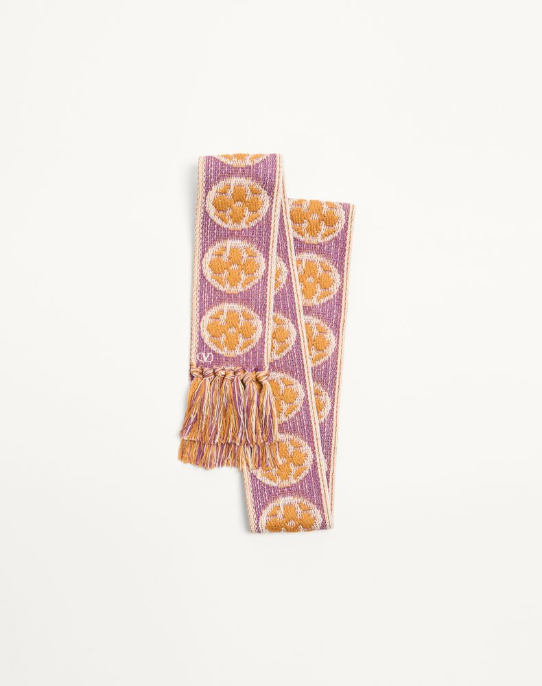 Valentino Garavani Men's Ivory/Purple/Ginger Orange/Beige/White Antibes Cotton Scarf With Fringe Man Uni