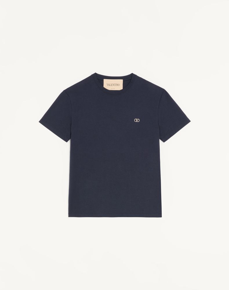 Valentino Men's Navy Cotton T-Shirt With Vlogo Embroidery Man Xxl
