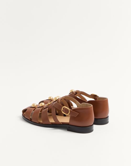 Valentino Garavani - Vlogo Signature Calfskin Fisherman Sandal 20mm - Tobacco - Woman - Sandals