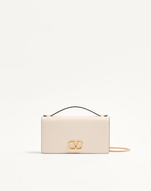 Valentino Garavani - Vlogo Signature Grainy Calfskin Wallet With Chain - Light Ivory - Woman - Clutches