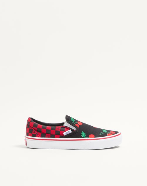 Valentino Garavani Valentino Garavani And Vans Slip-on Fabric Trainer With Maxi Cherryfic Print And Vlogo Checkerboard Print Woman Red/black 39