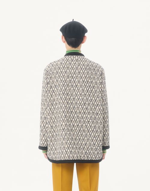 Valentino - Valentino Bouclé Wool Jacket With Toute La V Jacquard Pattern - Navy/beige - Man - Outerwear