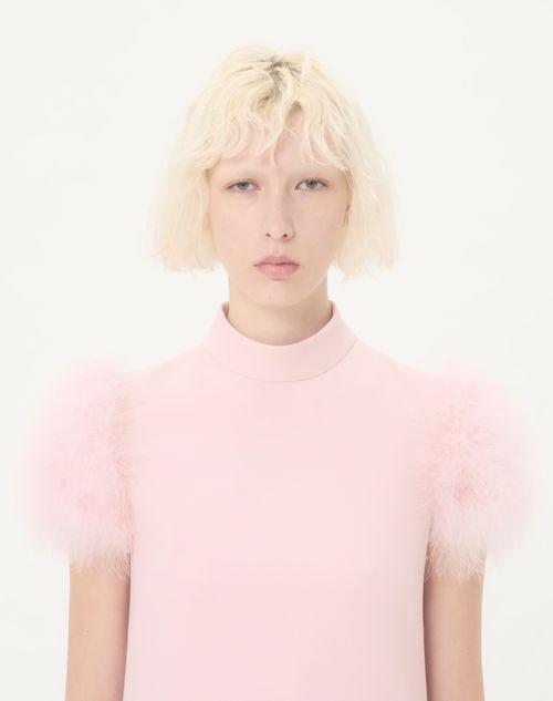 Valentino - Short Crepe Couture Dress With Feathers - Rose - Woman - Dresses
