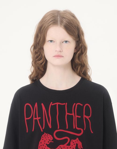 Valentino - Printed Cotton T-shirt - Black/red - Woman - Tshirts And Sweatshirts