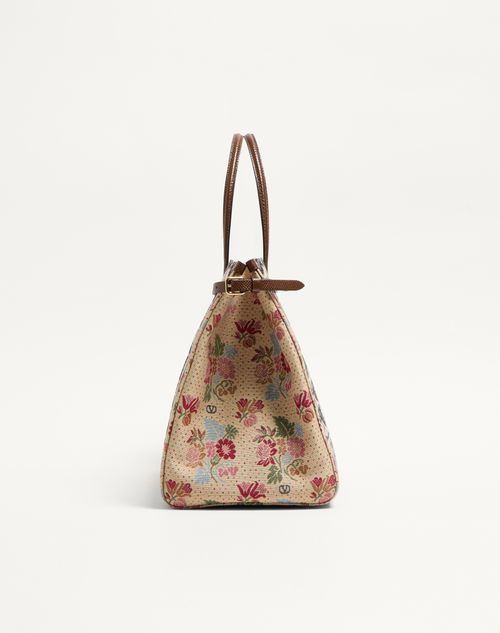 Valentino Garavani - Valentino Garavani Antibes Mittelgrosser Shopper Aus Jacquard- Und Karung-stoff - Multicolor/tabak - Frau - Shopper