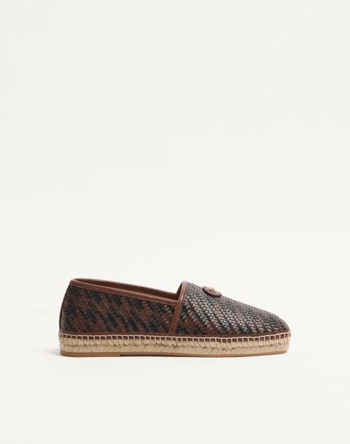 Valentino Garavani - Palm Avenue Houndstooth Espadrilles In Woven Leather - Bark Brown - Man - Loafers And Driver